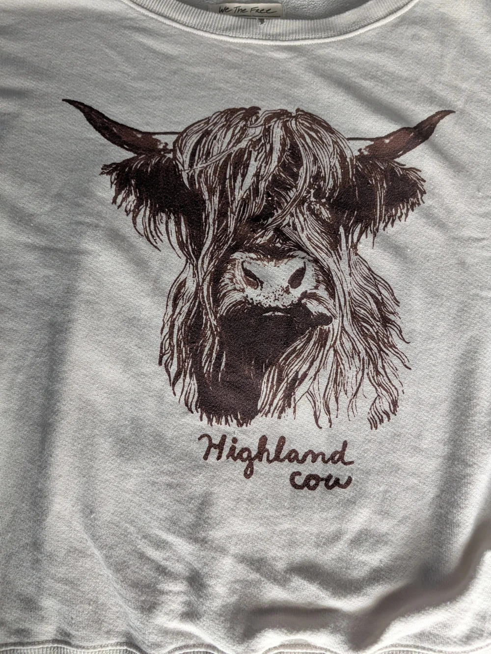 Free People Cream Camden Sweatshirt with Brown Highland Cow Graphic